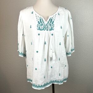 Soft Surroundings Women’s Embroidered Peasant Boho Cotton Top Size M